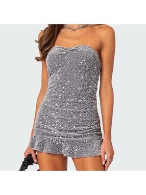 Silver Sequin Mini Dress